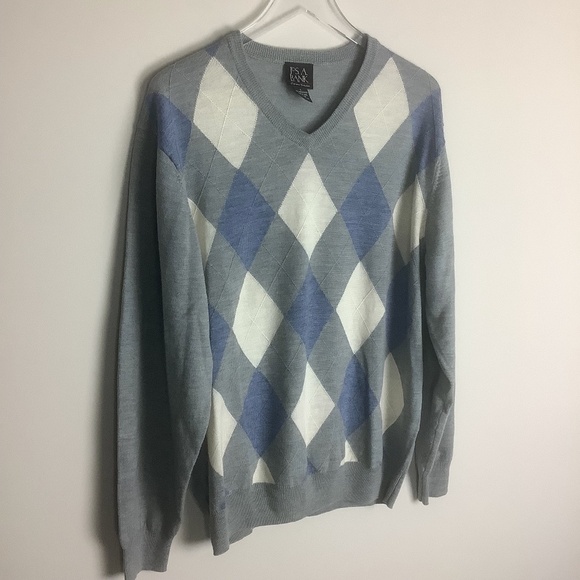 Jos.A.Bank Signature Collection Men's Merino Wool Argyle V Neck Sweater - Picture 5 of 9